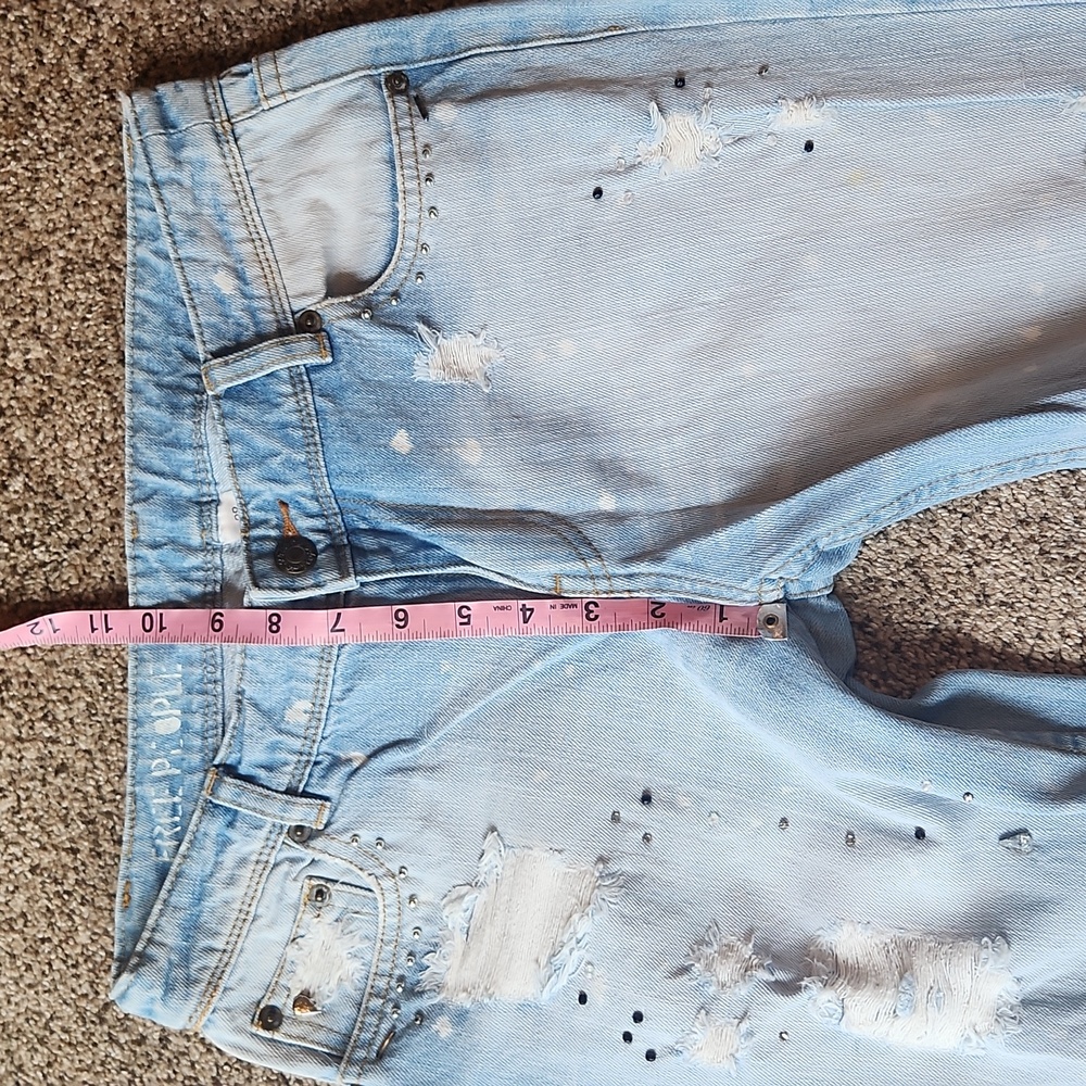 Free People | Distressed & Bedazzeled Light Blue Jeans - Picture 8 of 14